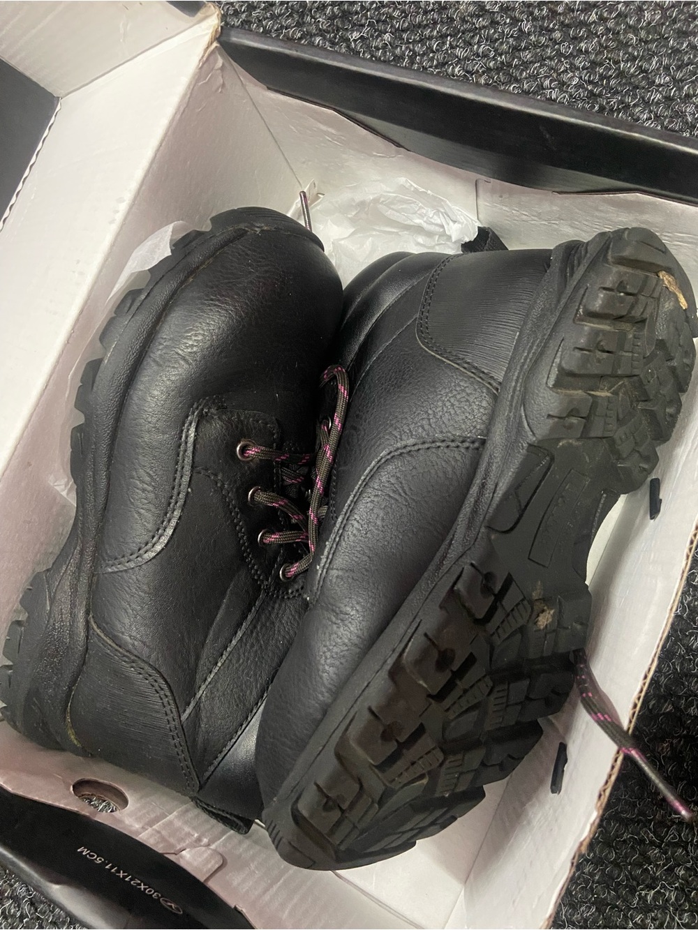 Black Work Boots with Pink-Accented Laces